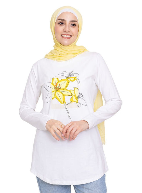 White Printed Long - Sleeve Design 21 - Khotwh